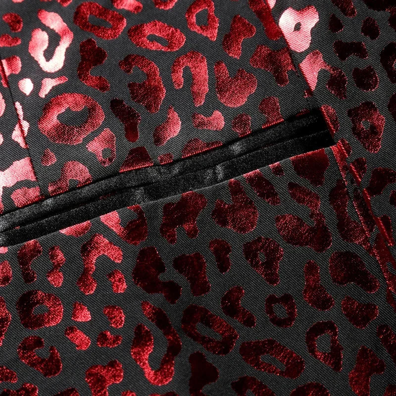 Description Picture 5 of itemSteampunk Men's Set Red Leopard Print Party Singer Stage Dress Men's Suit Casual One Button Suit Top