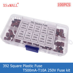 100PCS 392 Square Plastic Fuse Assortment Kit T500mA-T10A 250V 10Values x 10PCS With Box Assortment For LCD TV Power Board