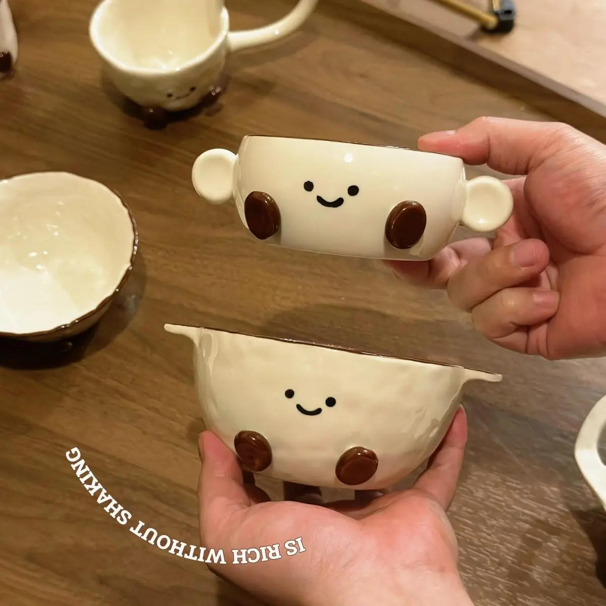 Description Picture 3 of itemCute Footed Ceramic Mug Set, Hand-painted Underglaze Color Plate,Salad Yogurt Noodle Bowl, Double Ear Bowls,Kitchen Utensil Gift