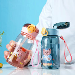 GIANXI Children's Straw Cup Outdoor Travel Portable Pull Rope Water Cup leak-proof Water Bottle Drinking Utensils Plastic Cup