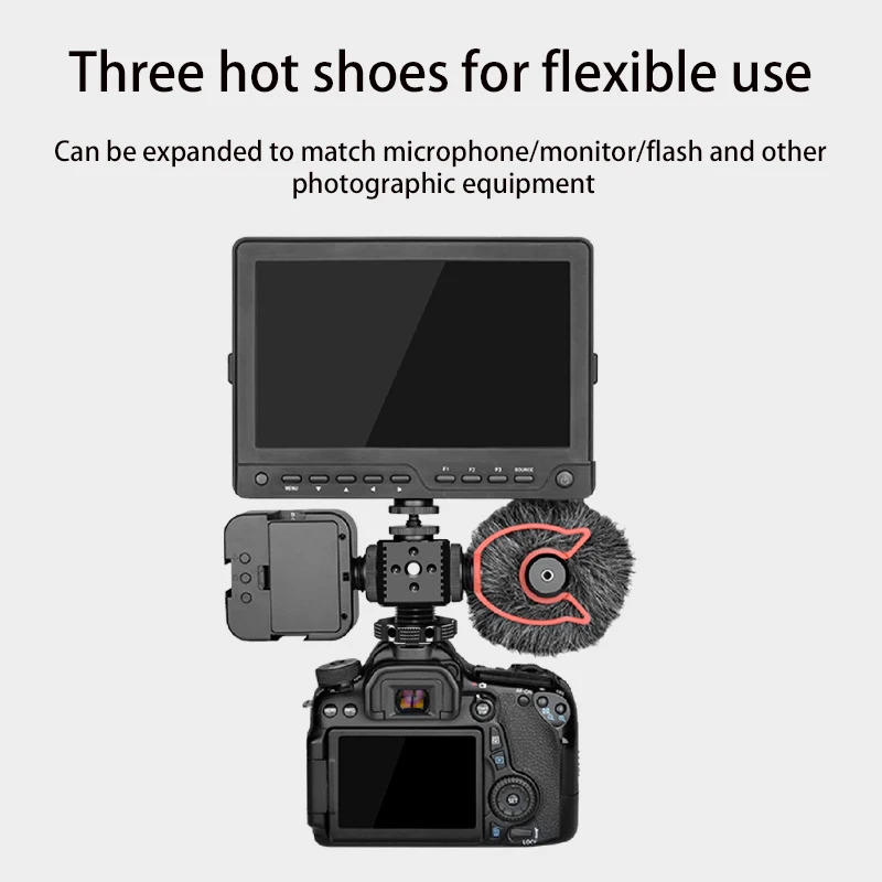 Description Picture 6 of itemUniversal Cold Shoe Three Head Hot Shoe Mount Adapter 1/4" Screw Mounting Hole for Digital Camera/Microphone/ Flash Light/LCD
