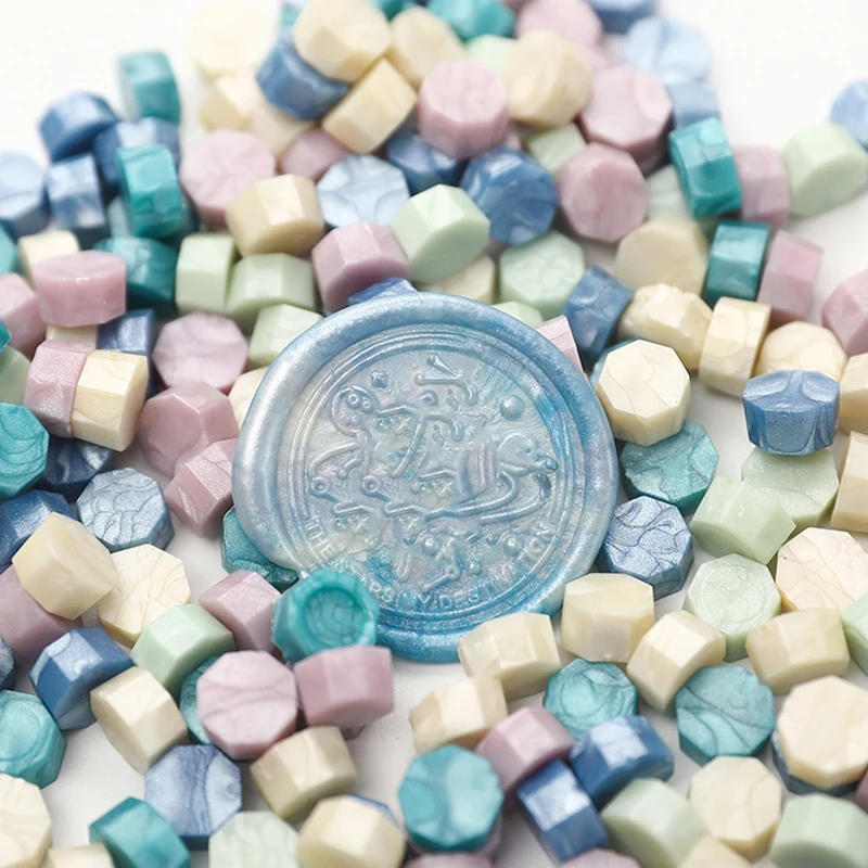 Description Picture 4 of item50pcs/Bag Fire Paint Seal Wax Beads Stamps Octagon Blending Colorful Wax Particles Envelope Wedding Invitation DIY Scrapbook