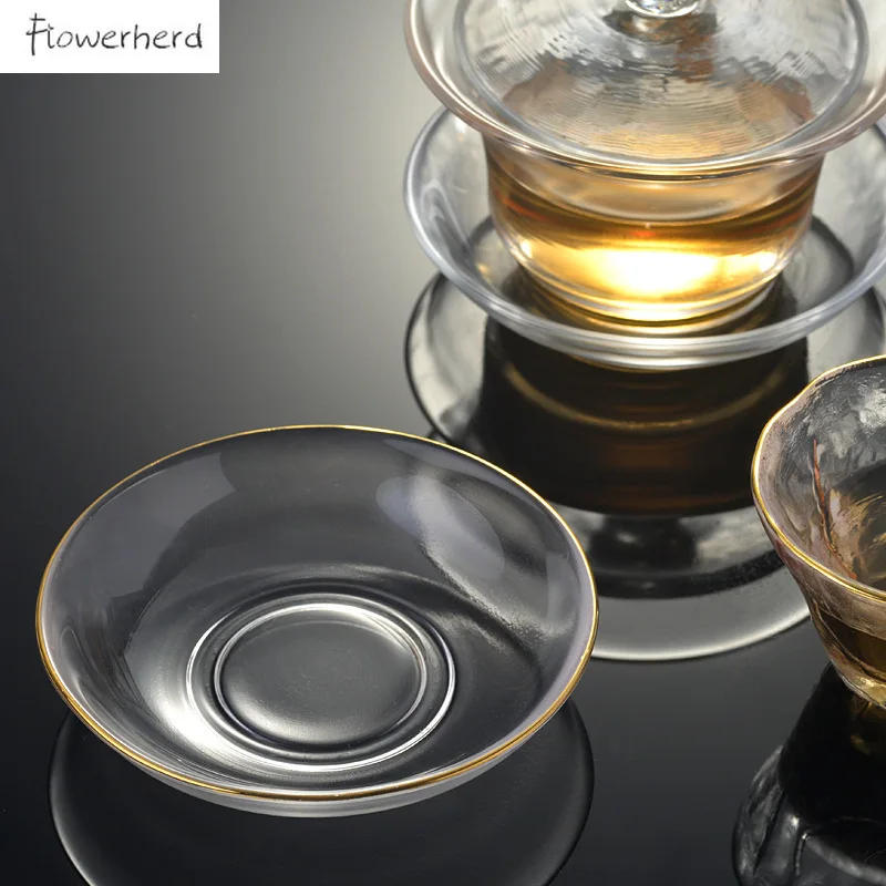 Description Picture 5 of itemNew Gongfu Tea Tray Round Insulated Glass Tea Mat Saucer Teaware Creative Kung Fu Tea Set Cup Holder Phnom Penh Saucer
