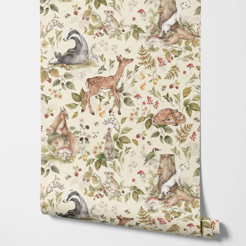 Description Picture 4 of itemCute Forest  Wallpaper, Light Animal Wallpaper Peel and Stick, Non woven Wall Papers For Kid's Room