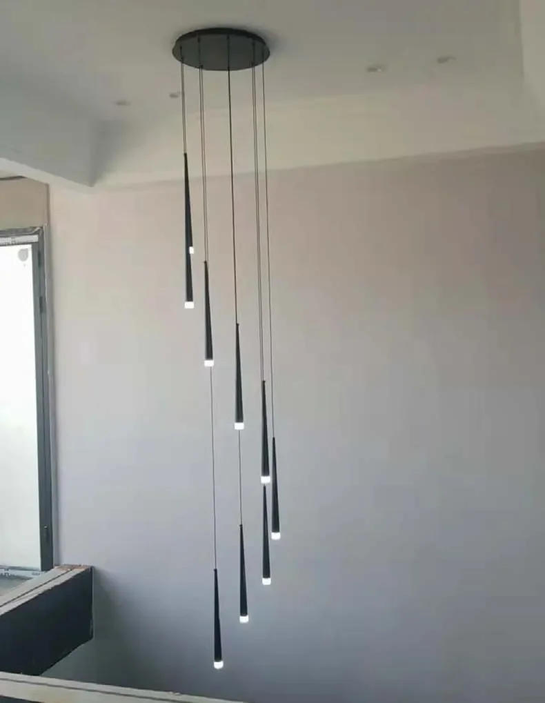 Description Picture 4 of itemModern Black LED Staircase Chandeliers Round Tube Long Line Hanging Lamps for Stair Island Nordic Attic Indoor Lighting Fixtures