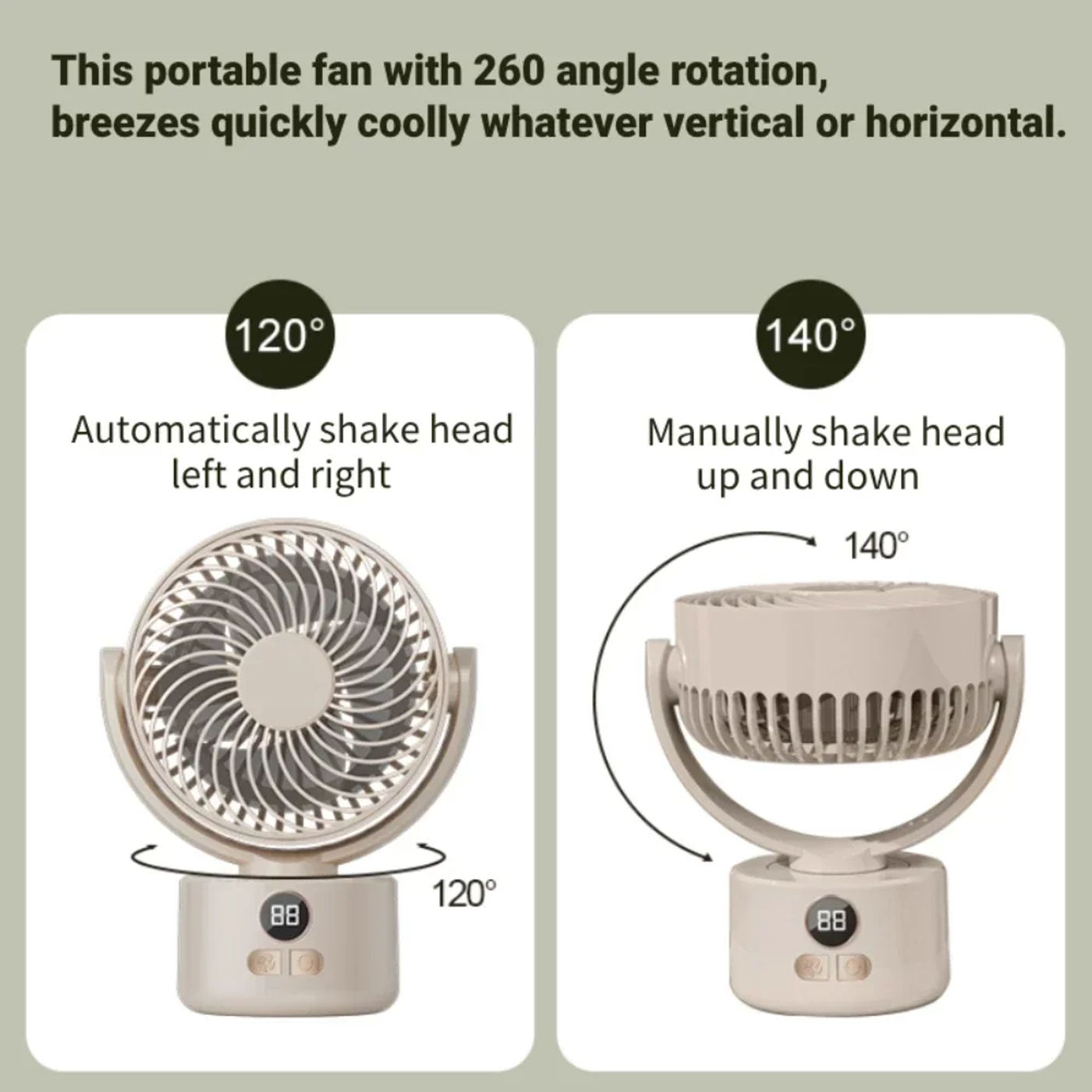 Description Picture 5 of itemLED Digital Power Display Desktop Fan Automatic 360Â°Rotation Type-C Rechargeable Electric Fans Portable Air Circulation Fan Fan