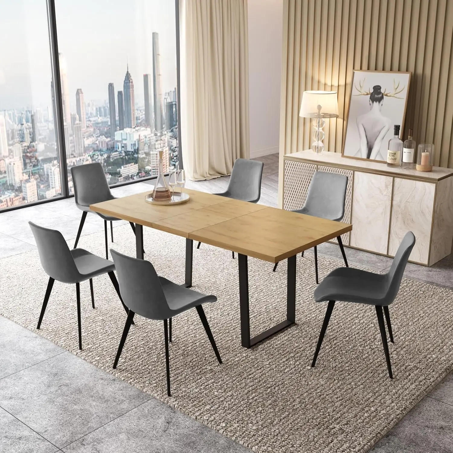 Description Picture 2 of itemDining Tables, 6-8 People Kitchen Dinings Room Table Set Extendable Wood Dinings Table and 6 Upholstered Chairs, Dining Tables