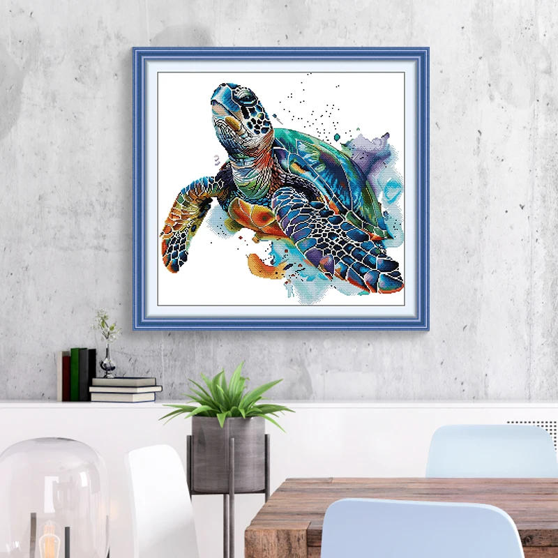 Description Picture 5 of itemJoy Sunday DIY Homefun Cross Stitch Kit Packages Counted Cross-Stitching Kits Animal Pattern Turtles Cross stich Painting Set