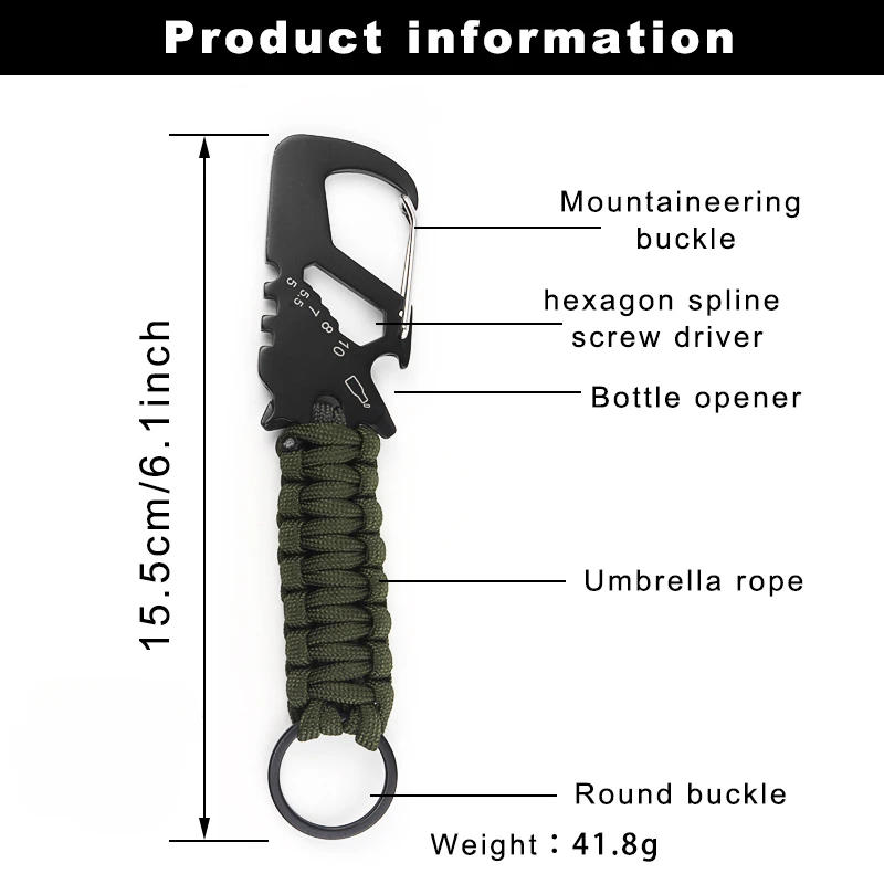 Description Picture 3 of itemMulti-functional Stainless Steel Woven Keychain, Paracord Climbing Hiking Carabiner, EDC Lanyard for Outdoor
