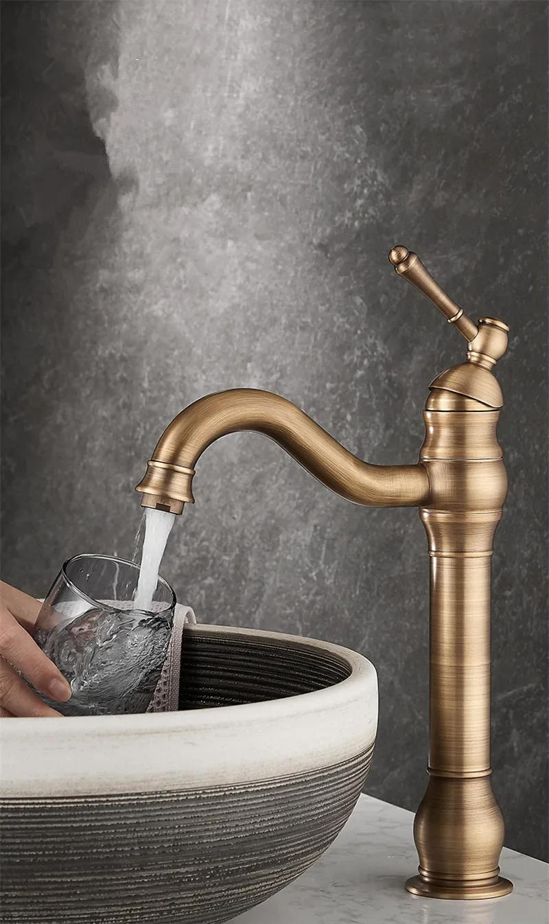 Description Picture 2 of itemBathroom Antique Brass Bathroom Basin Faucet Cold And Hot Water Mixer Sink Deck Mounted Black Oil Brushed Tap