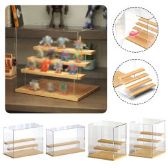 2/3/4 Tiers Acrylic Blind Box Storage Rack Wooden Base Toy Doll Blocks Perfume Display Shelf Dustproof Stand Desktop Organizer