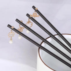 Pearl Braided Hairpins Hollow Flower Korean Clip Chinese Hair Fork Women Hanfu Hairpins Wooden Hair
