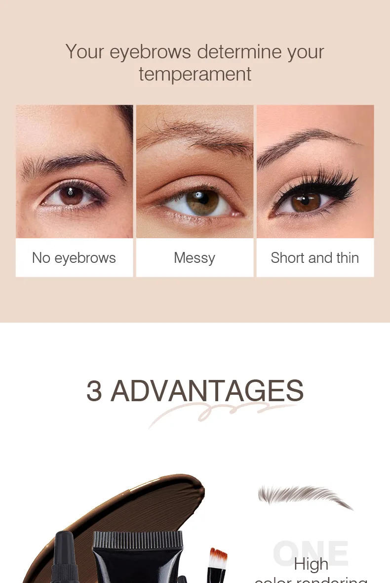 Description Picture 2 of item6 Color Eyebrow Enhancers Cream Women Natural Liquid Dyeing Eyebrow Set Brow Tattoo Pigments Lasting Waterproof Eyebrow Gel