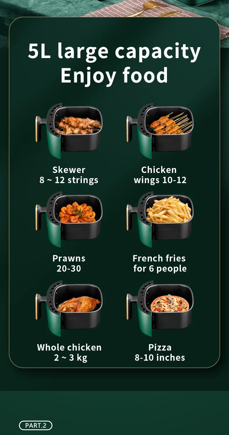 Description Picture 6 of item5L Smart Electric Air Fryers Automatic Household 360°Baking LED Touchscreen Air Fryer Without Oil Free Smokeless EU Plug