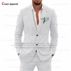 Linen Men Suit Set Wedding Party Groomsman Formal Blazer Pants Holiday Tailor-made Beach Casual Outfits Banquet Fashion Clothes