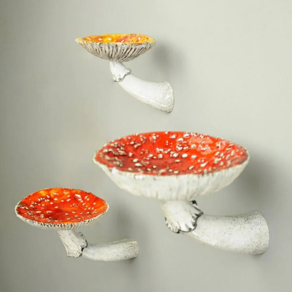 Description Picture 5 of itemWall Mounted Mushroom Hanging Shelf Resin Amanita Shaped Floating Shelf Small Decor Keys Holder Living Room Ornaments Home Decor