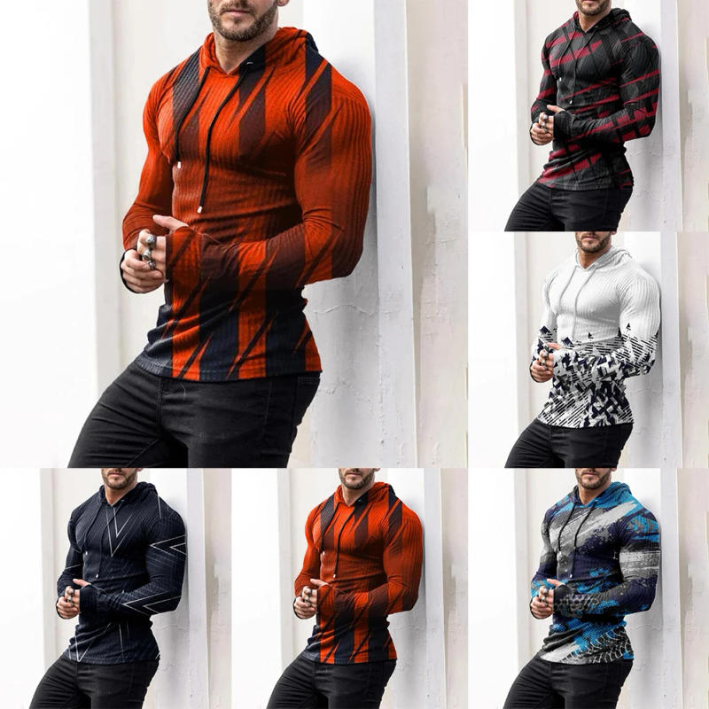 Description Picture 3 of itemPullover Hooded Sweatshirts Activewear Tops Hoodies Stylish Men's Hooded Sweatshirt with Long Sleeves and Print Design