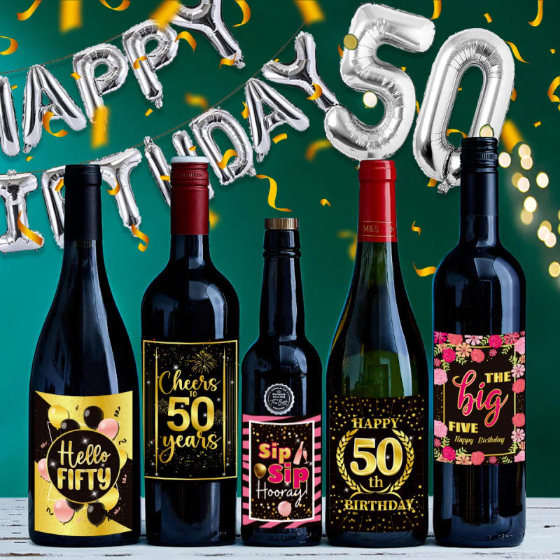 Description Picture 5 of item30th 40th 50th 60th Birthday Wine Bottle Label Stickers Present for Men Women DIY Supplies Happy Birthday Party Decorations