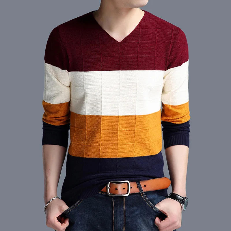 Description Picture 5 of itemMen's Sweater Korean Fashion Striped Pullover Sweaters Male Casual Cashmere Sweater Knitwear Winter Men's Coat