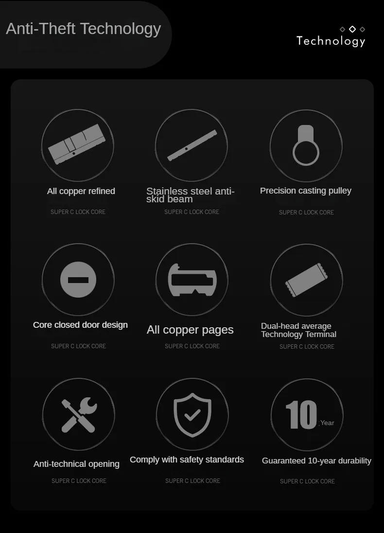 Description Picture 3 of item10Pcs Keys Lock Cylinder Super C class Copper lock Door lock core Cylinder Anti-Theft Entrance Brass  door lock mechanism 90mm