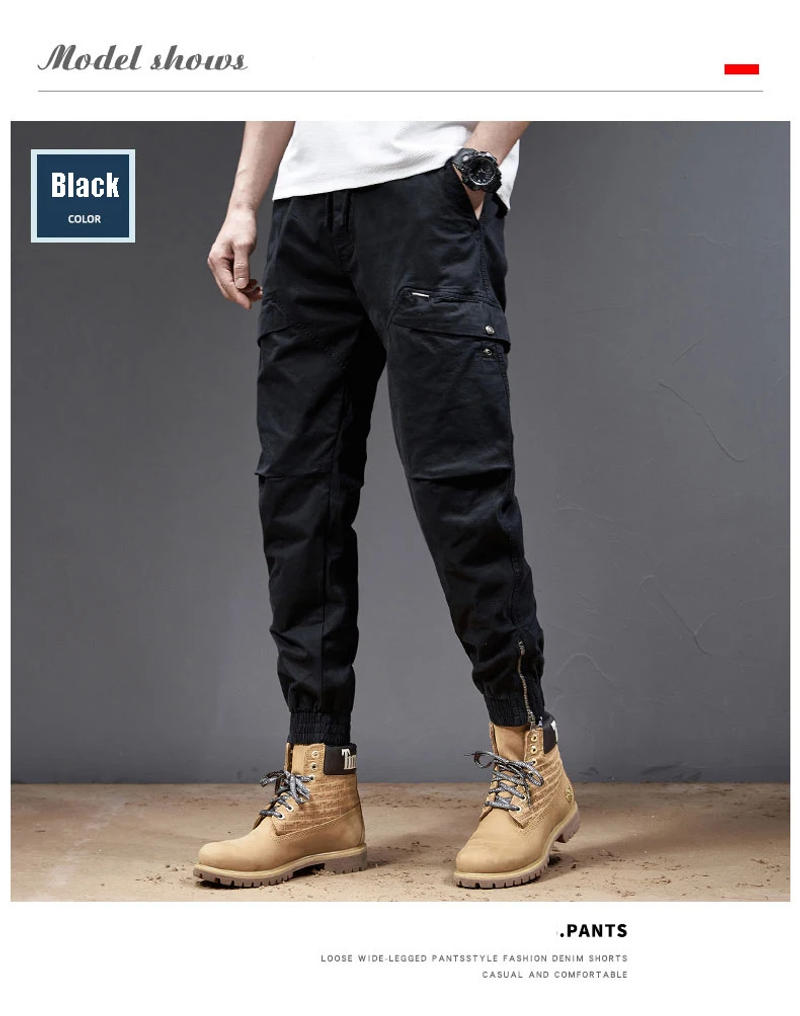 Description Picture 4 of itemLean Drawstring Casual Pants Solid Color Drawstring Hundred With Loose Version Of The Work Pants Loose Jogging Pants