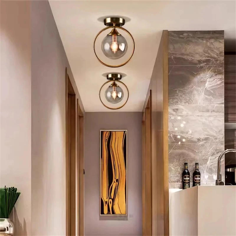 Description Picture 3 of itemNordic Circular luster led Ceiling Chandelier Glass Ceiling Lamp for Corridor Foyer Home Decor Ceiling Lights Fixtures luminaria