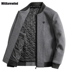 New Men's Winter Jacket Mid-aged Office Causal Male Coat Zipper Thicken Gray Short Wool Coat 4XL Simple Keep Warm Varsity Jacket