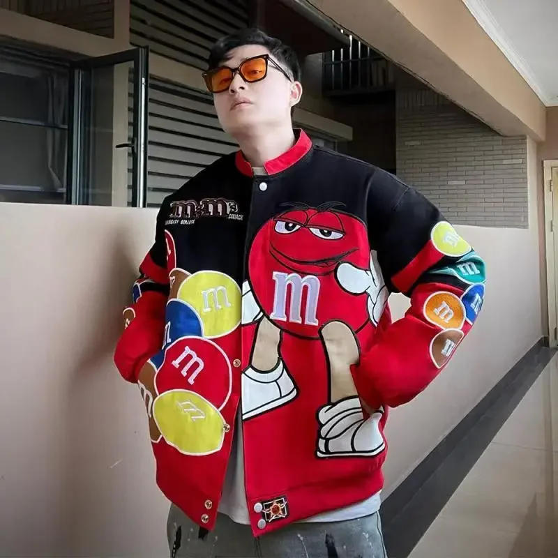 Description Picture 4 of itemCartoon Jacket Women Embroidery Oversized Varsity Jacket Men Spring Autumn Baseball Bomber Coat Outwears Women Clothing Youthes