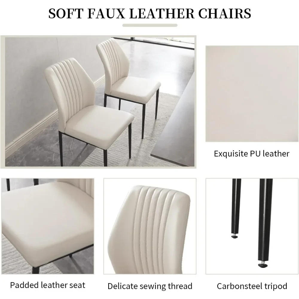 Description Picture 6 of itemModern 5-Piece Kitchen Table Set Rectangular Wood Dining Table with 4 Upholstered Leather Chairs (47.2" Table + 4 White