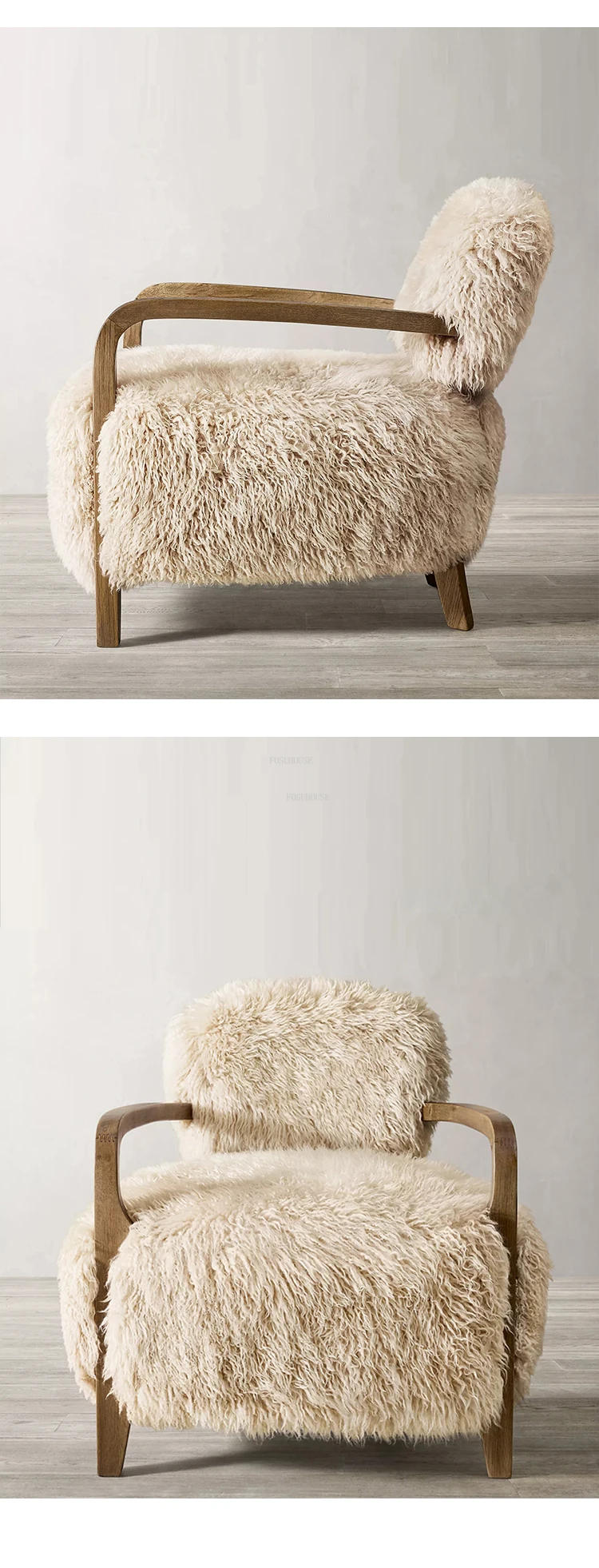 Description Picture 6 of itemNordic Fabric Living Room Chairs Home Bedroom Back Armchair Light Luxury Creative Living Room Wooden Lounge Chairs with Pedal