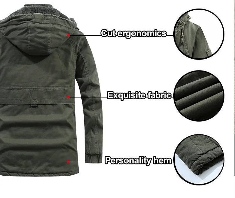Description Picture 5 of itemWinter Mid-length Jackets Men Military Fur Lined Thicken Warm Windbreaker Coats Mens High Quality Outdoor Tactical Parka Outwear