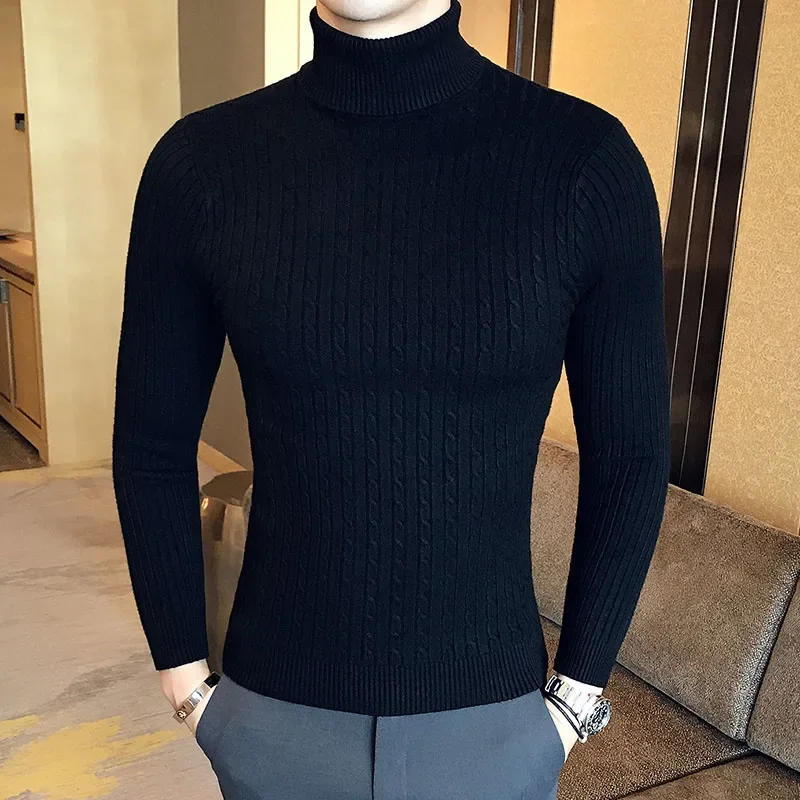 Description Picture 4 of itemNew Men's High Neck Sweater Solid Color Pullover Knitted Warm Casual Turtleneck Sweatwear Woolen Mens Winter Outdoor Tops
