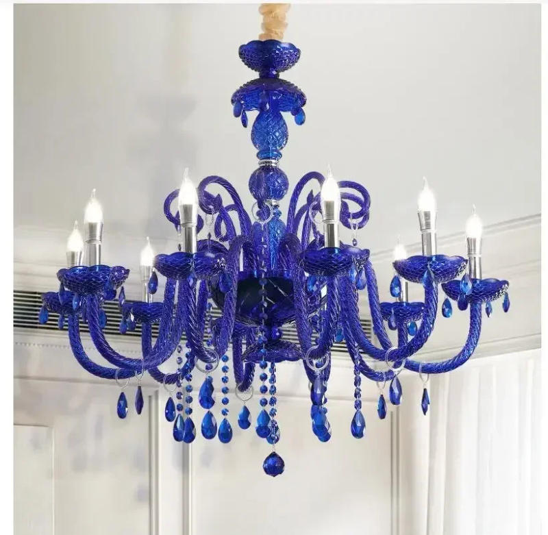 Description Picture 4 of itemModern Blue Color Crystal Chandelier Deco Pendant for Dining Room Lamp Household Light Clothing Store Bedroom Lighting Fixtures