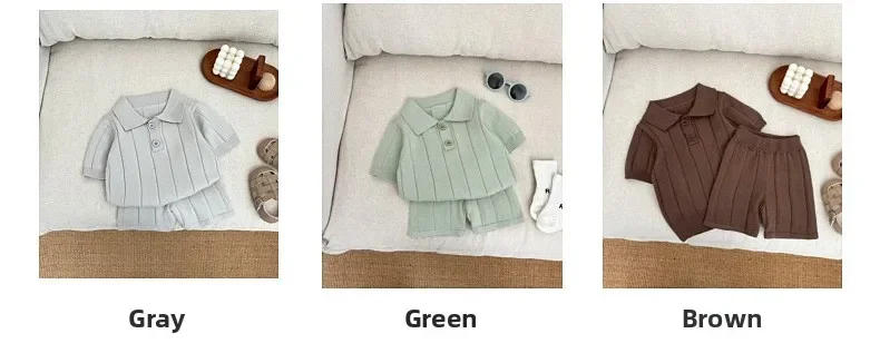 Description Picture 5 of itemBaby Summer Set Boys' Western Knitted Polo Shirt Short Sleeve Shorts Baby Handsome Outerwear Two Piece Set