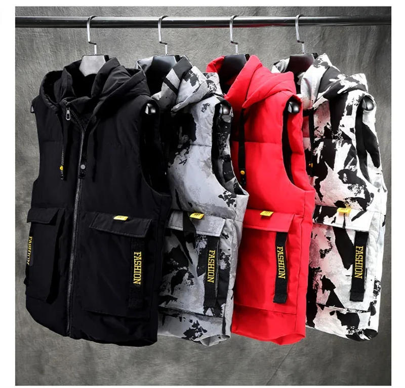 Description Picture 5 of itemAutumn Winter Sleeveless Jackets Men 2024 Casual Camouflage Cotton Padded Vest Warm Thick Waistcoat Hooded Men's Clothing