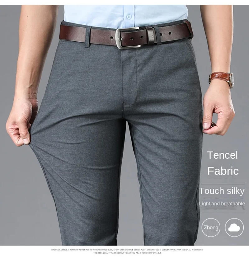 Description Picture 5 of itemBusiness Casual Pants Men's Ultra-Thin Summer Casual Daily Office Elastic Loose Straight Non-Ironing Dad Suit Pants