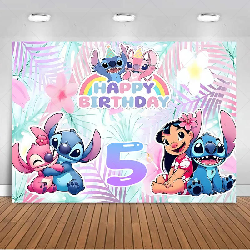 Description Picture 6 of itemIconic Brand Stitch Happy Birthday Background Banner Kids Birthday Party Decorations Photography Backdrop Supplies Photo Shoot Prop