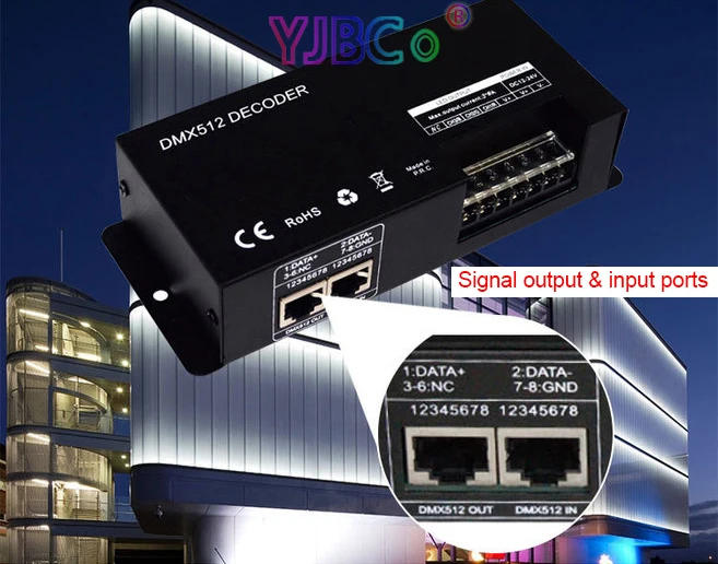 Description Picture 6 of item12V 24V DC 3CH RGB high power DMX 512 Decoder 4CH RGBW LED Strip light Controller DMX to PWM LED Modules Engineering DMX Dimmer