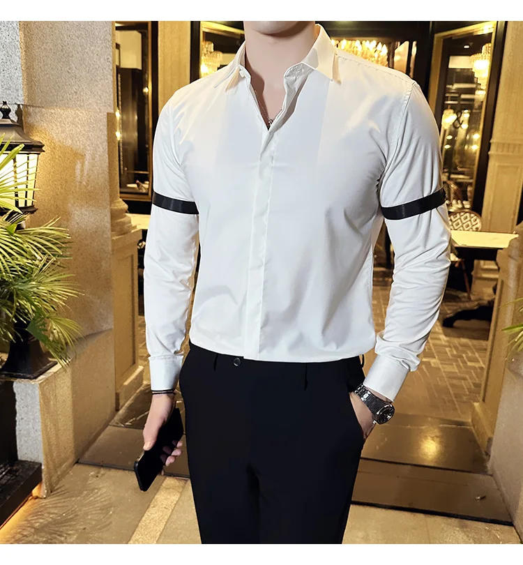 Description Picture 3 of item2023 Autumn High-quality Shirts Men Long Sleeve Solid Color Casual Slim Shirts Business Dress Shirts Social Party Tuxedo Blouse