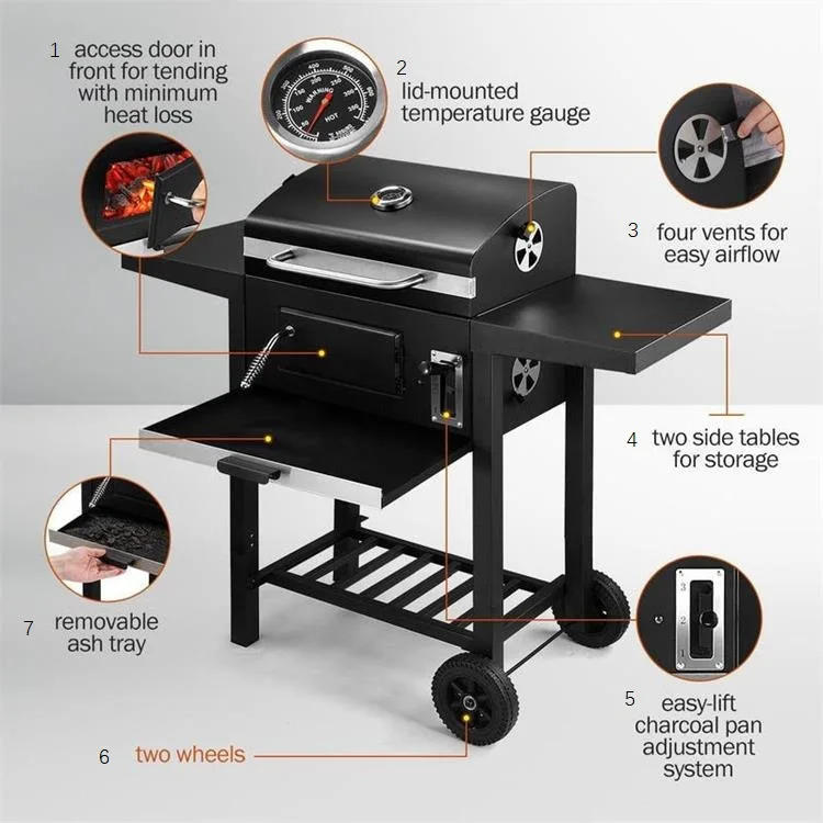 Description Picture 6 of itemSCB-115 BBQ Grill Round Charcoal Stove Outdoor Bacon Portable 3 in 1 Barbecue  Double Deck Smoker Oven Camping Picnic Cooking