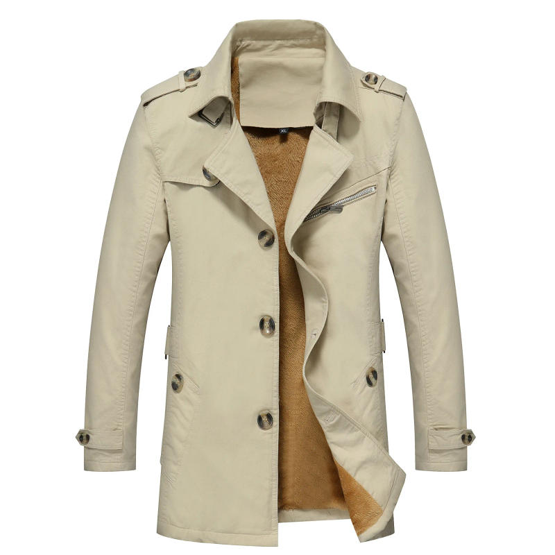 Description Picture 4 of itemNew fleece Men Outerwear Long Trench Coats Mens Casual Classic Long Coat Thick warm Jackets mens Windbreaker Brand Mens Clothing