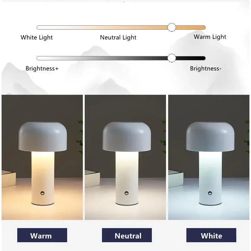 Description Picture 3 of itemMushroom Table Lamp Portable Italian Design Wireless Touch USB Rechargeable Decoration for Bedroom Desktop Night Light Desk Lamp