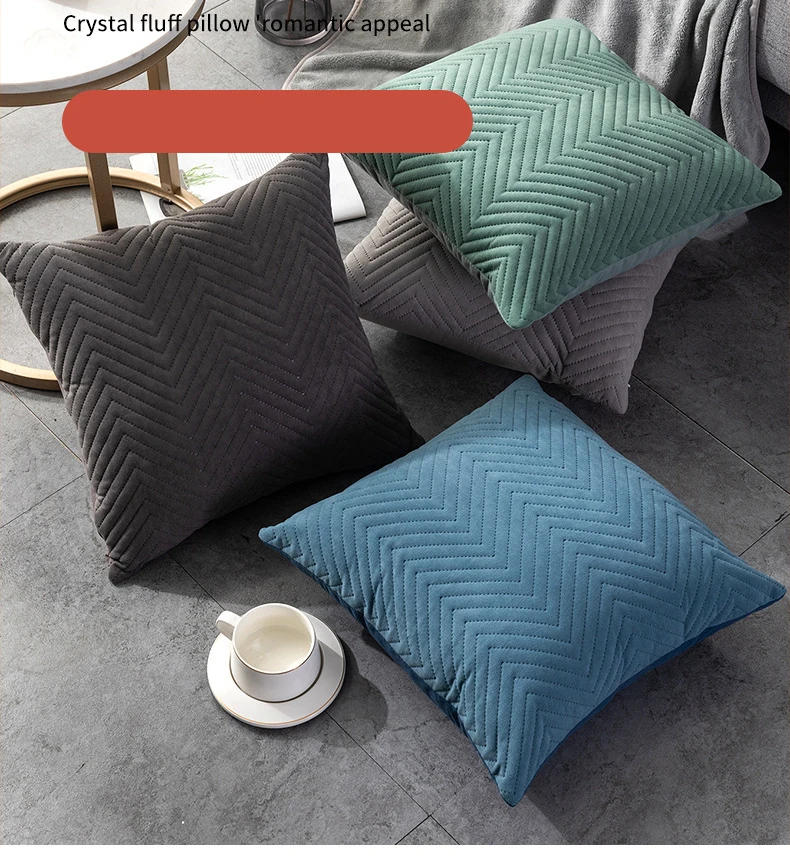 Description Picture 2 of itemQuilted Velvet Pillowcase Throw Pillow Covers Home Cojines Decor Pillow Cases Simple Sofa Cushion Cover Decorative 45x45cm