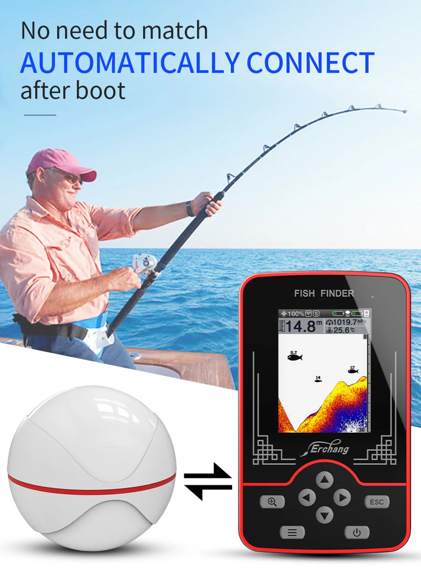 Description Picture 2 of itemErchang F13 Wireless Sounder Fish Finder Rechargable 100m Distance Lake River Sea Fishing