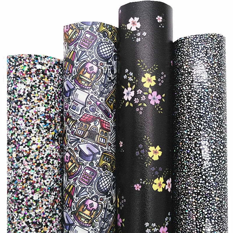 Description Picture 2 of itemSchool Bags Books Custom Synthetic Leather Sheets Smooth Glitter Leather Flowers Printed Faux Leather For Bows DIY 21x29CM Q1240