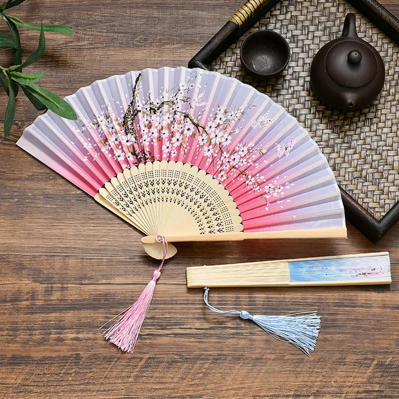 Description Picture 4 of itemRetro Style Folding Fan Female Japanese Pattern Retro Cloth Art Craft Gift Home Decoration Ornament Dancing Hand Fan