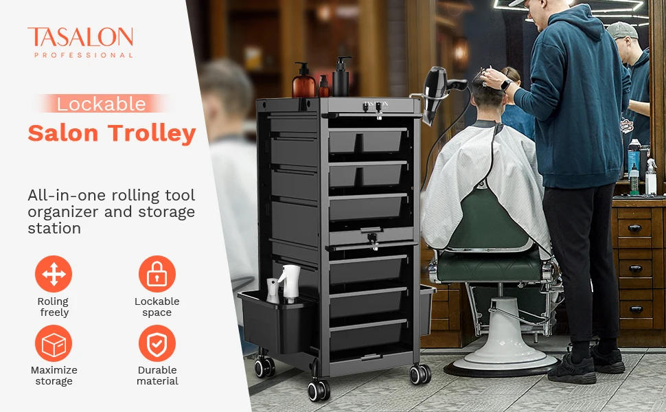 Description Picture 2 of itemPremium Lockable Salon Trolley Cart with Wheels and 6 Drawers & 2 Bucket, Versatile Salon Cart for Hair Stylist