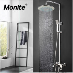 Monite Rainfall Shower Set Faucet 8 Inch Chrome Bathroom Bathtub Three Types Of Water Discharge Methods Wall Mount Mixer Tap