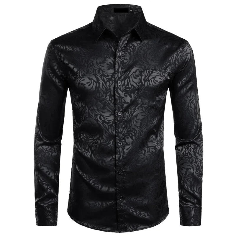 Description Picture 4 of itemMen's Floral Black Dress Shirts 2023 Stylish New Long Sleeve Steampunk Shirt Men Party Club Bar Social Shirt Male Chemise Homme