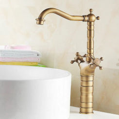 Vintage Retro Antique Brass Cross Handles Kitchen Sink Faucet Swivel Spout Hot & Cold Mixer Tap  Lan011